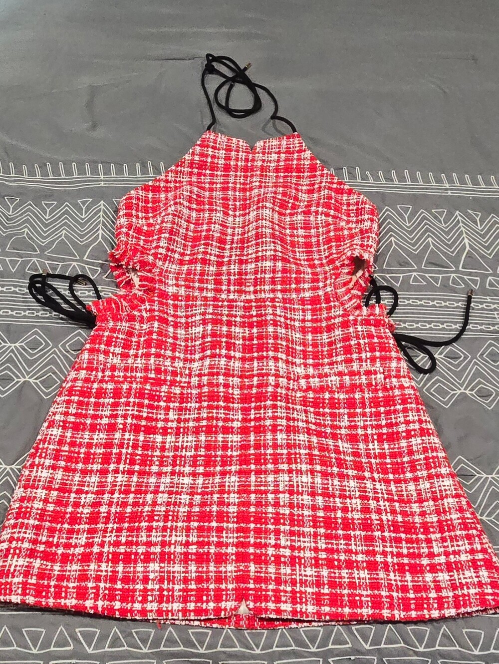 Self-portrait Red Boucle Cut Out Mini Dress Size 6